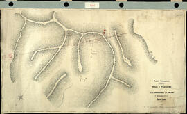 Mapa topográfico señalando las minas y posesiones en la veta denominada "La Fortuna" 5to Departamento de San Luis. Original.
