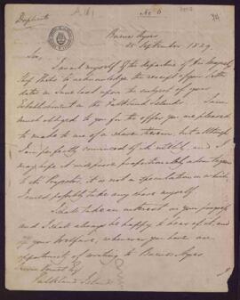 [Carta de Woodbine Parish a Luis Vernet sobre negocios en las Islas Malvinas].