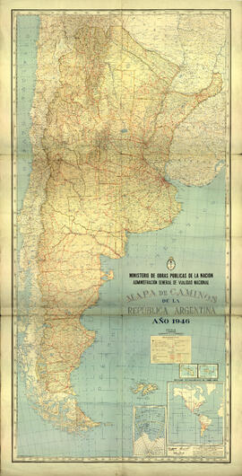 Mapa de caminos de la Republica Argentina. Ministerio de Obras Públicas de la Nación. Administrac...
