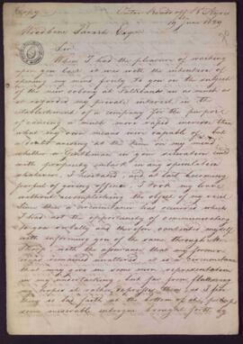 [Copia de una carta de Luis Vernet a Woodbine Parish solicitándole que le pague la mitad de los c...