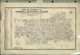 Plano del trazado de la Ciudad de La Plata y su Ejido. Fue fundada el 19 de noviembre de 1882 y declarada capital, por la Constitución de la Provincia de Buenos Aires, jurada el 1° de noviembre de 1889.