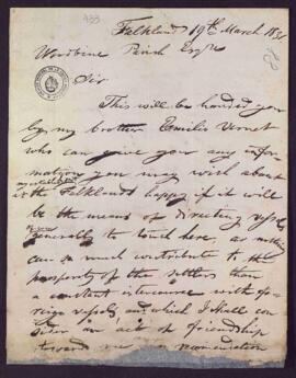 [Carta de Luis Vernet a Woodbine Parish en la que le propone asociarse en los negocios de Malvinas].