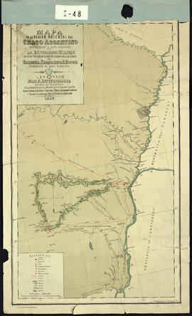Mapa de la región central del Chaco Argentino demostrando la parte explorada por la Expedición Mi...