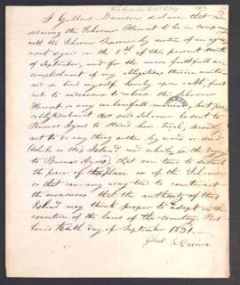 [Declaración del capitán Gilbert Davison sobre su detención y la confiscación de la goleta “Harriet”].