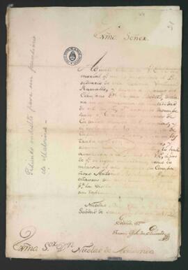 [Nota del Gobernador de Malvinas al virrey Nicolás de Arredondo pidiendo el indulto del presidari...