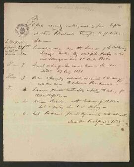 [Listado de documentos enviado por el Capitán Matthew Brisbane a Samuel Hood].