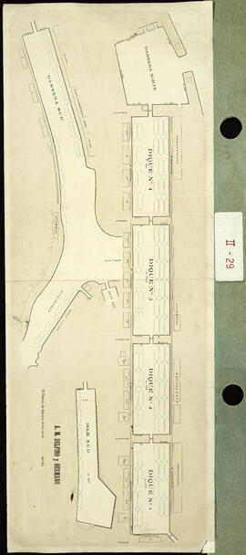 [Plano de los diques del puerto de Buenos Aires] Realizado por A. M. Delfino y Hermano. Impreso.