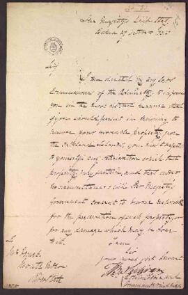 [Carta de J. B. Sullivan a Luis Vernet sugiriéndole que cese los reclamos por sus propiedades en ...
