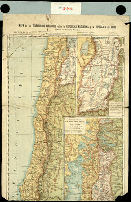 Mapa de los territorios litigiosos entre la República Argentina y la República de Chile editado por Teodoro Alemann. Impreso.